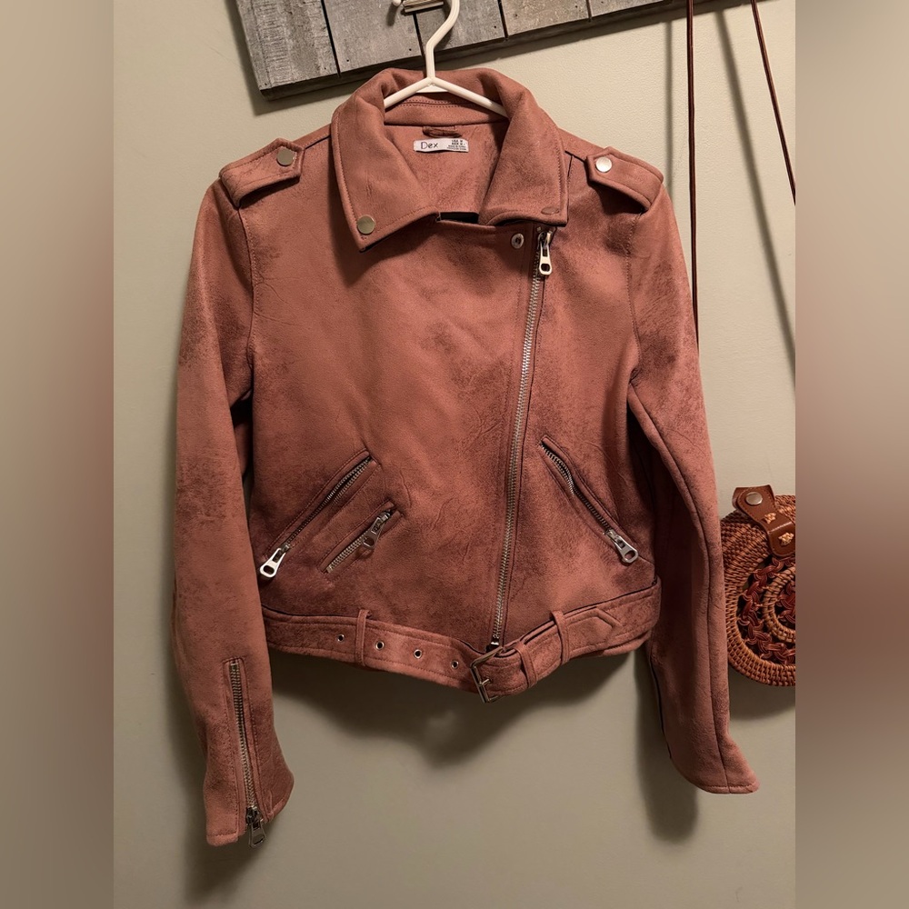 Dex Women's Leather Moto Jacket in Dusty Pink
